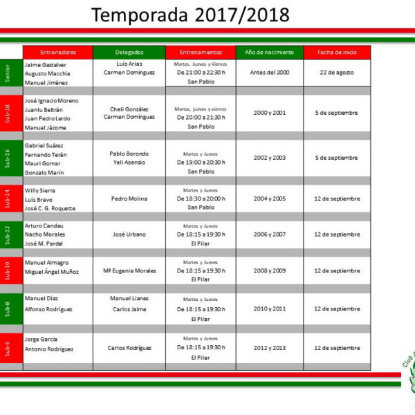 HORARIOS ENTRENADORES DELEGADOS 2017-2018